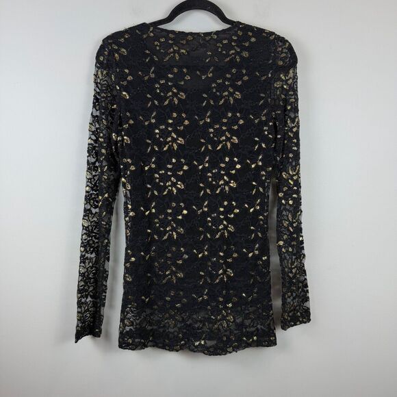 Hazel Top Women Medium Black Gold Floral Lace Mesh Whimsigoth Fairy Grunge Y2K - Picture 3 of 9